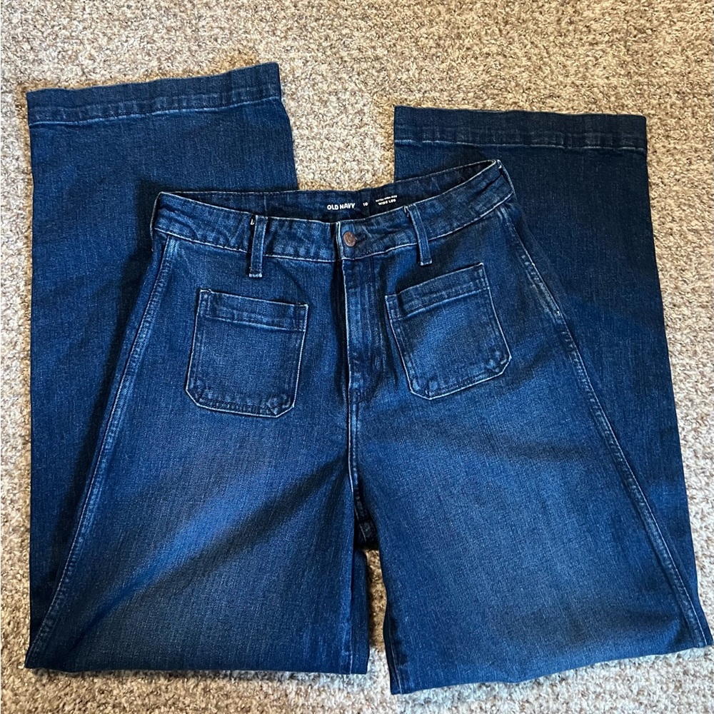 Old Navy Women’s Extra High Rise Wide Leg Trouser Jeans Size 10 Dark Wash